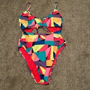 Colorful Geometric Womens One Piece Swimsuit Large 12-14